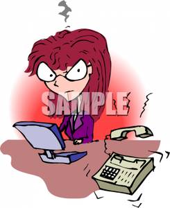 Clipart Image  An Angry Woman Working On The Computer While Her Phone