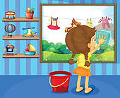 Clipart Of A Girl Cleaning Her Window Pane K14636212   Search Clip Art
