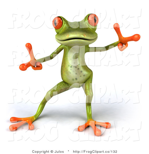 Cute Dancing Green Tree Frog With Big Red Eyes Hands And Feet By    