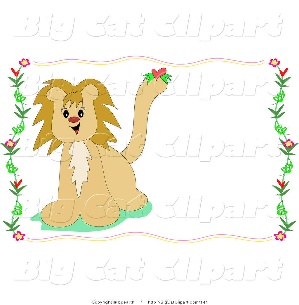 Larger Preview  Big Cat Clipart Of A Cute Male Lion With A Heart On    