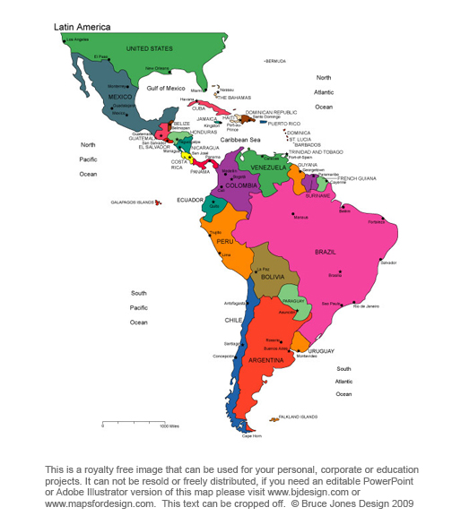 Latin America South America Continent Map With Names Printable