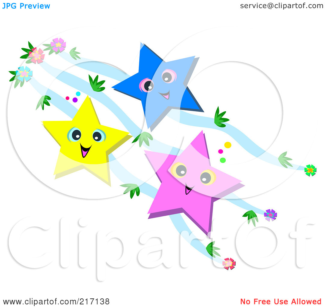 Rf  Clipart Illustration Of Happy Shooting Stars With Flower Trails
