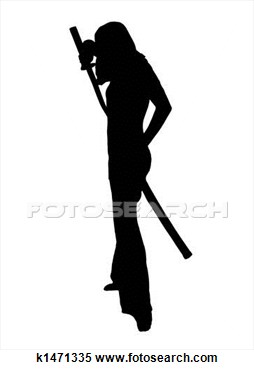 Silhouette Over White Of A Female Mma Student Posing With A Sword Over
