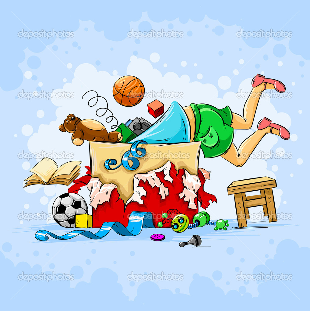 Small Boy In Box Full Of Toys   Stock Vector   Loopall  5782176