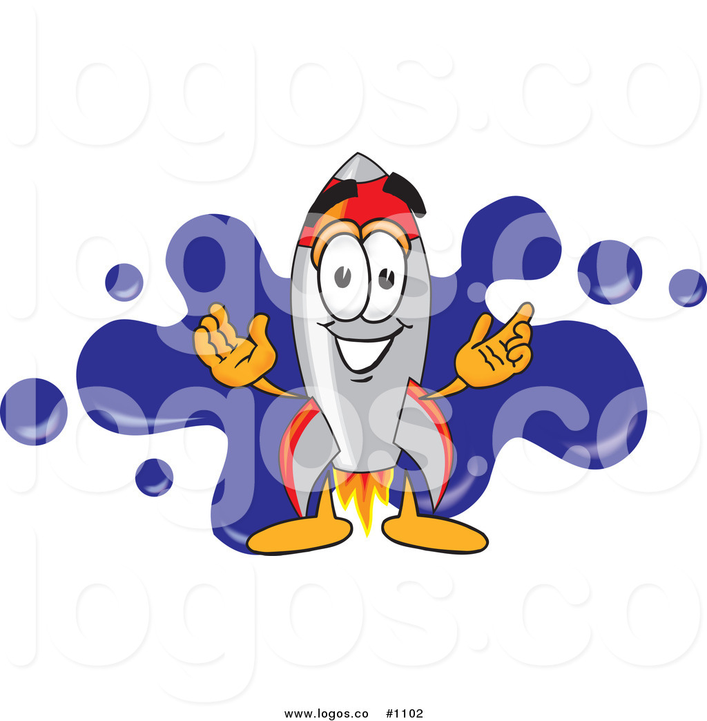 Vector Logo Of A Cartoon Rocket Mascot Over Dark Blue Paint Splatter