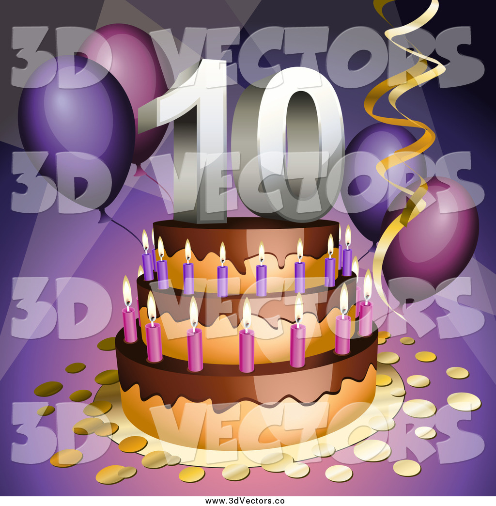 3d 10th Birthday Anniversary Party Cake Vector Clip Art Oligo