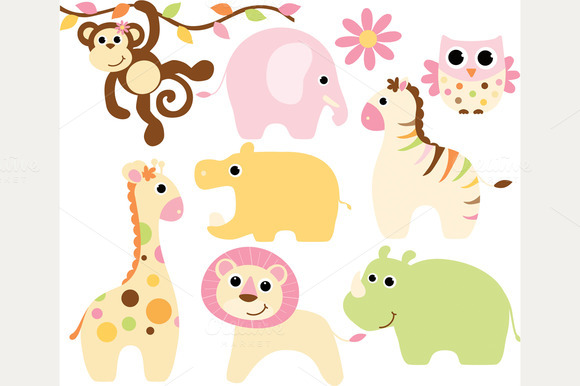 Baby Girl Safari Animals Clipart   Illustrations On Creative Market