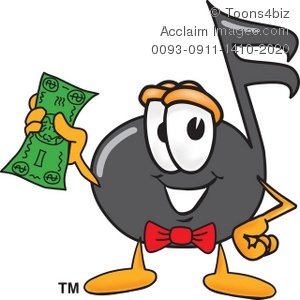 Clipart Cartoon Music Note Holding Money   Acclaim Stock Photography