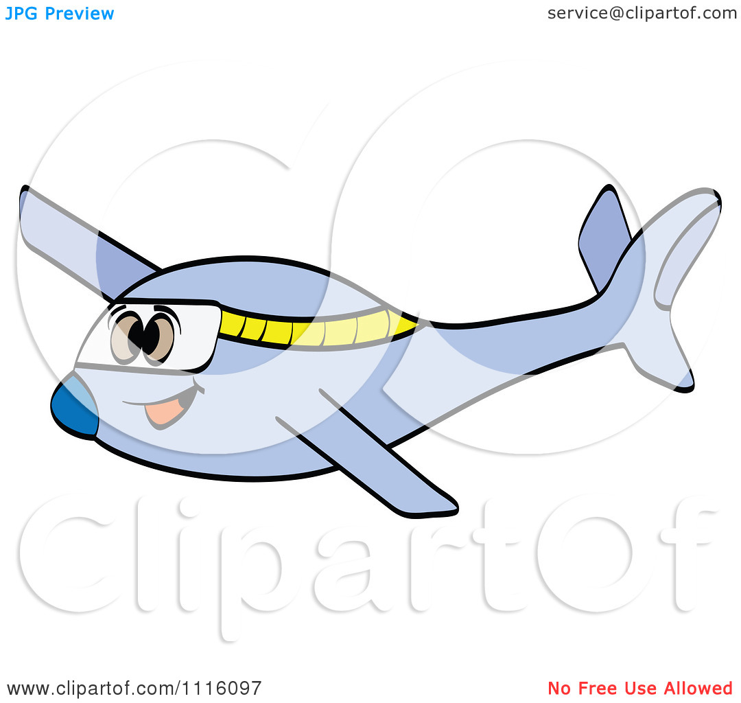 Clipart Happy Blue Airplane   Royalty Free Vector Illustration By