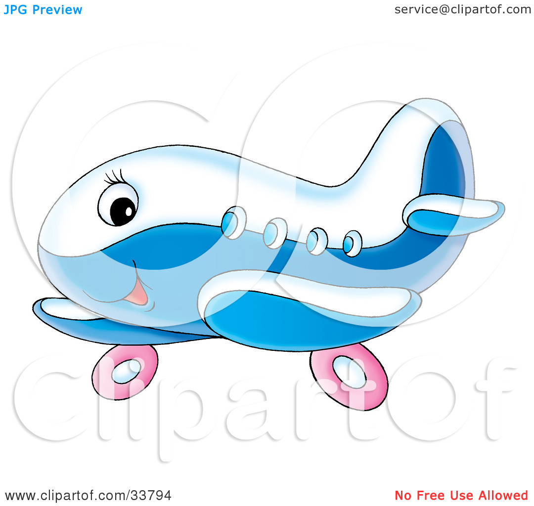 Clipart Illustration Of A Cute Blue And White Airplane Character With
