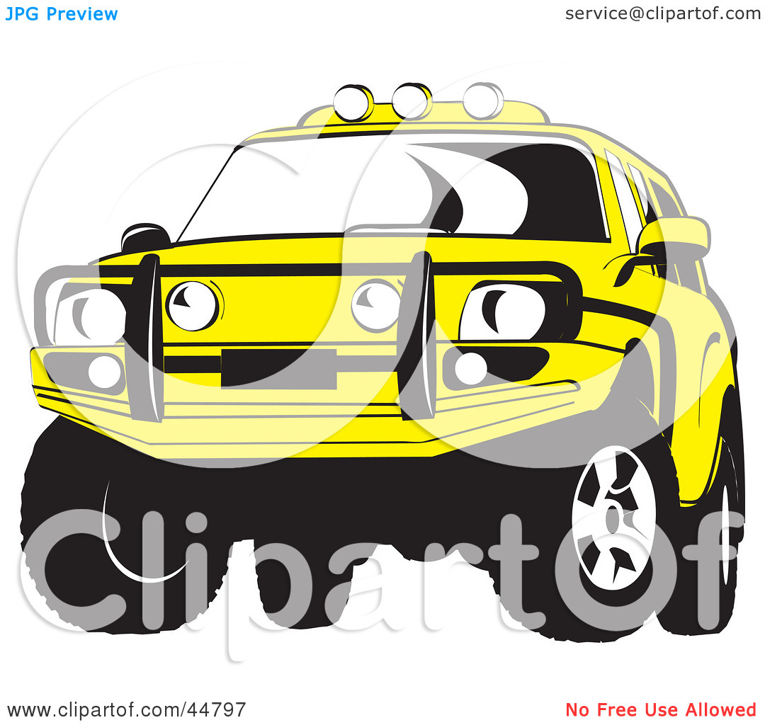 Free  Rf  Clipart Illustration Of A Yellow Jeep Suv With A Metal Grill