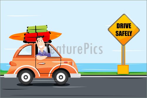 Illustration Of Man Driving Car On The Way  Vector Illustration To