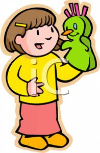 Little Girl Playing With A Puppet   Royalty Free Clipart Picture