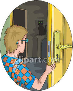 Man Looking Into A Dark Room   Royalty Free Clipart Picture