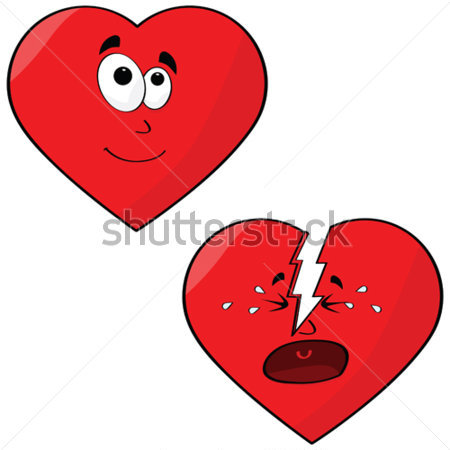 Vector Illustration Of A Heart In Love And Another Broken Heart Crying