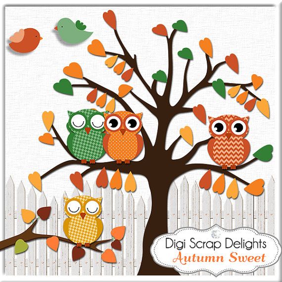 Autumn Owls Clip Art Fall Thanksgiving Scrapbooking Autumn Colors