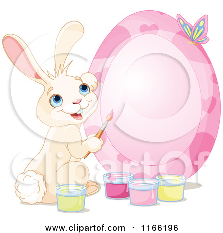     Bunny Painting A Pink Easter Egg Frame   Royalty Free Vector Clipart