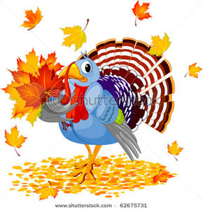 Cartoon Turkey With Autumn Leaves Clip Art Image 