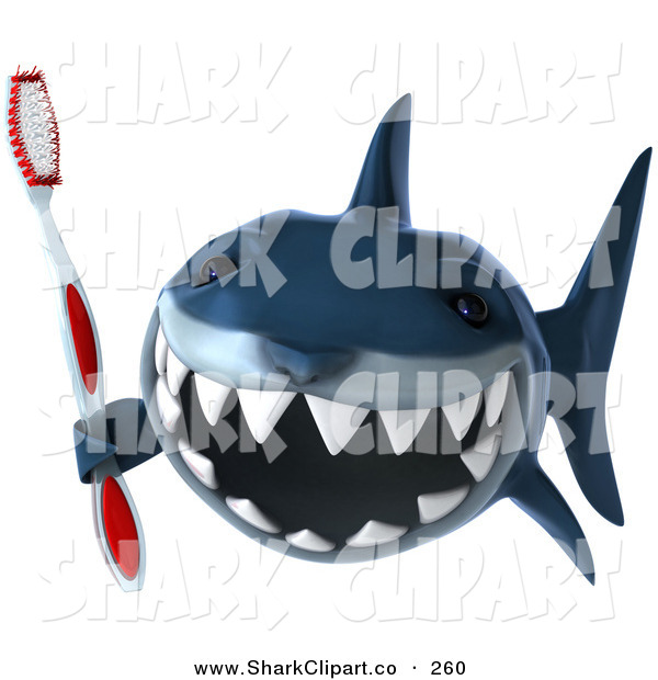 Clip Art Of A 3d Blue Shark With Sharp Teeth Holding A Tooth Brush By