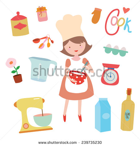 Cooking Clipart Set With Young Girl Preparing Sweet Food   Stock    