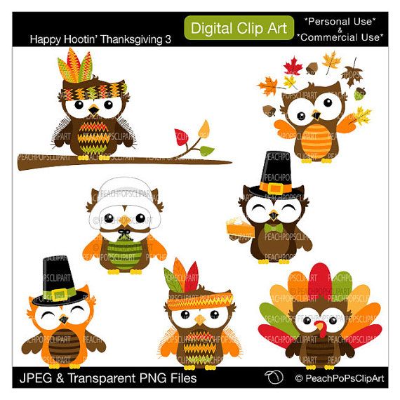 Cute Owl Clip Art Clipart Owls Holiday Fall By Peachpopsclipart  5 00