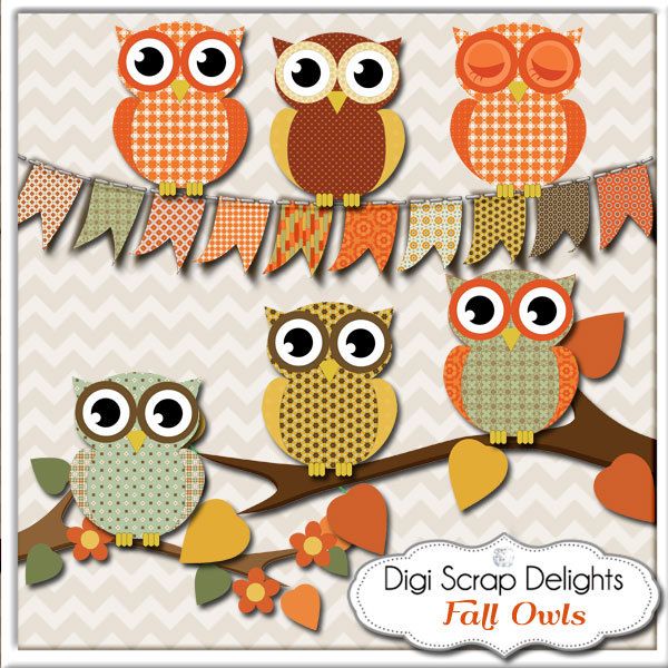 Fall Owls Clip Art Thanksgiving Scrapbooking Autumn Colors Brown Go