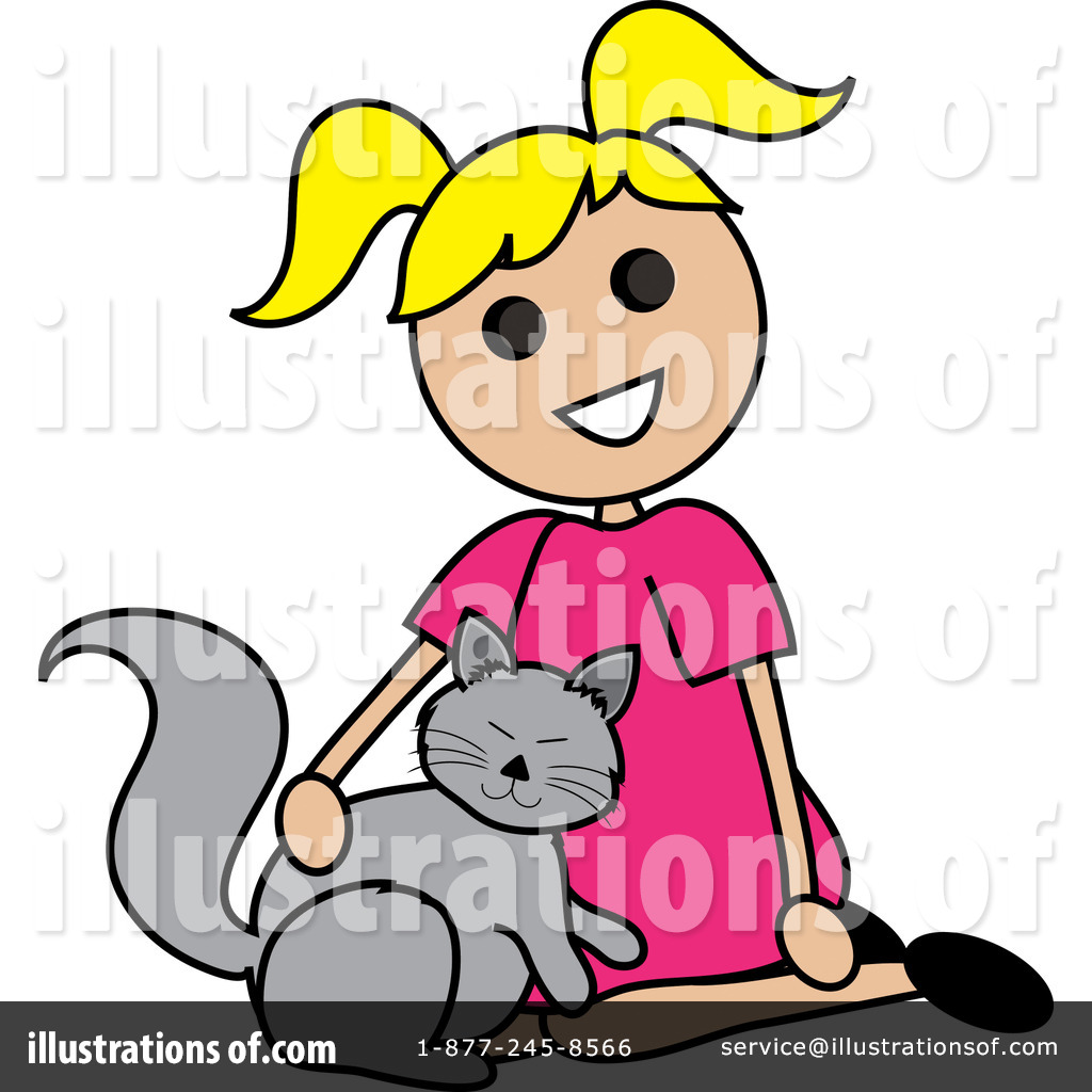 Free  Rf  Girl Petting Cat Clipart Illustration  99126 By Pams Clipart