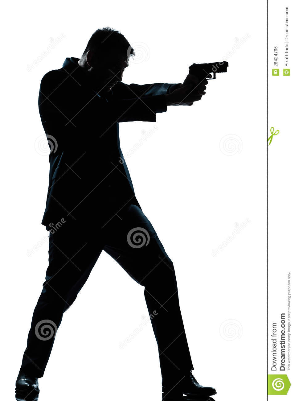 One Caucasian Spy Criminal Policeman Detective Man Aiming Shooting Gun    