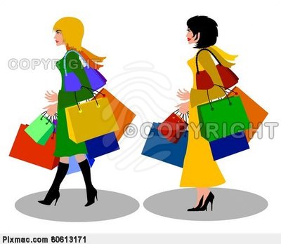 Two Ladies With Shopping Bags Stock Photo