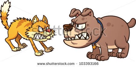 Vector Cat Fighting Dog Vector Illustration With Simple Gradients Cat