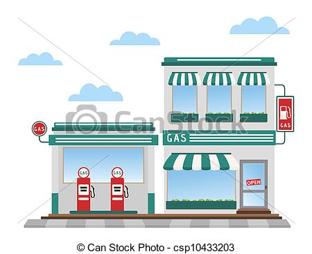 Vector Clipart Of Gas Station   Green Gas Station Pumps And Shop