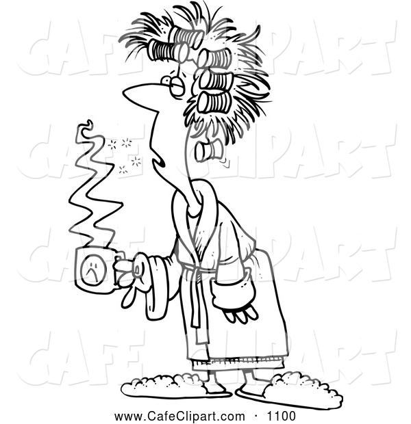 Cartoon Clip Art Of A Exhausted Tired Woman With Bad Hair Holding