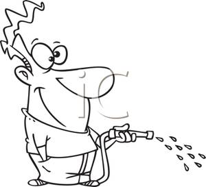 Cartoon Of A Man Watering The Lawn   Royalty Free Clipart Picture
