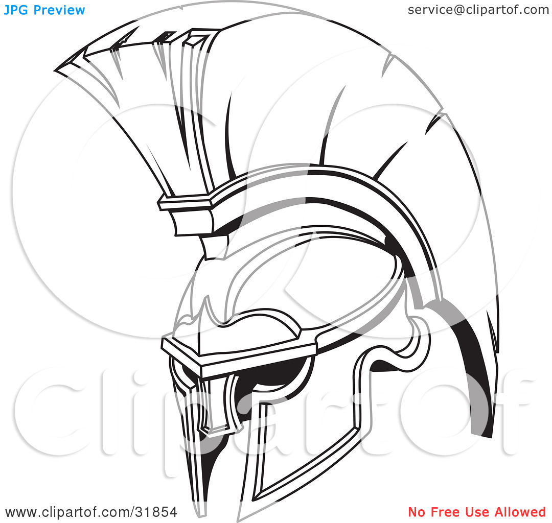 Clipart Illustration Of A Black And White Spartan Or Trojan Helmet