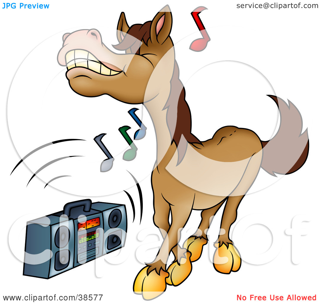 Clipart Illustration Of A Brown Horse Dancing To Music Playing On A