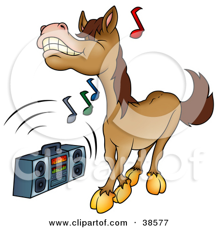 Clipart Illustration Of A Brown Horse Dancing To Music Playing On A