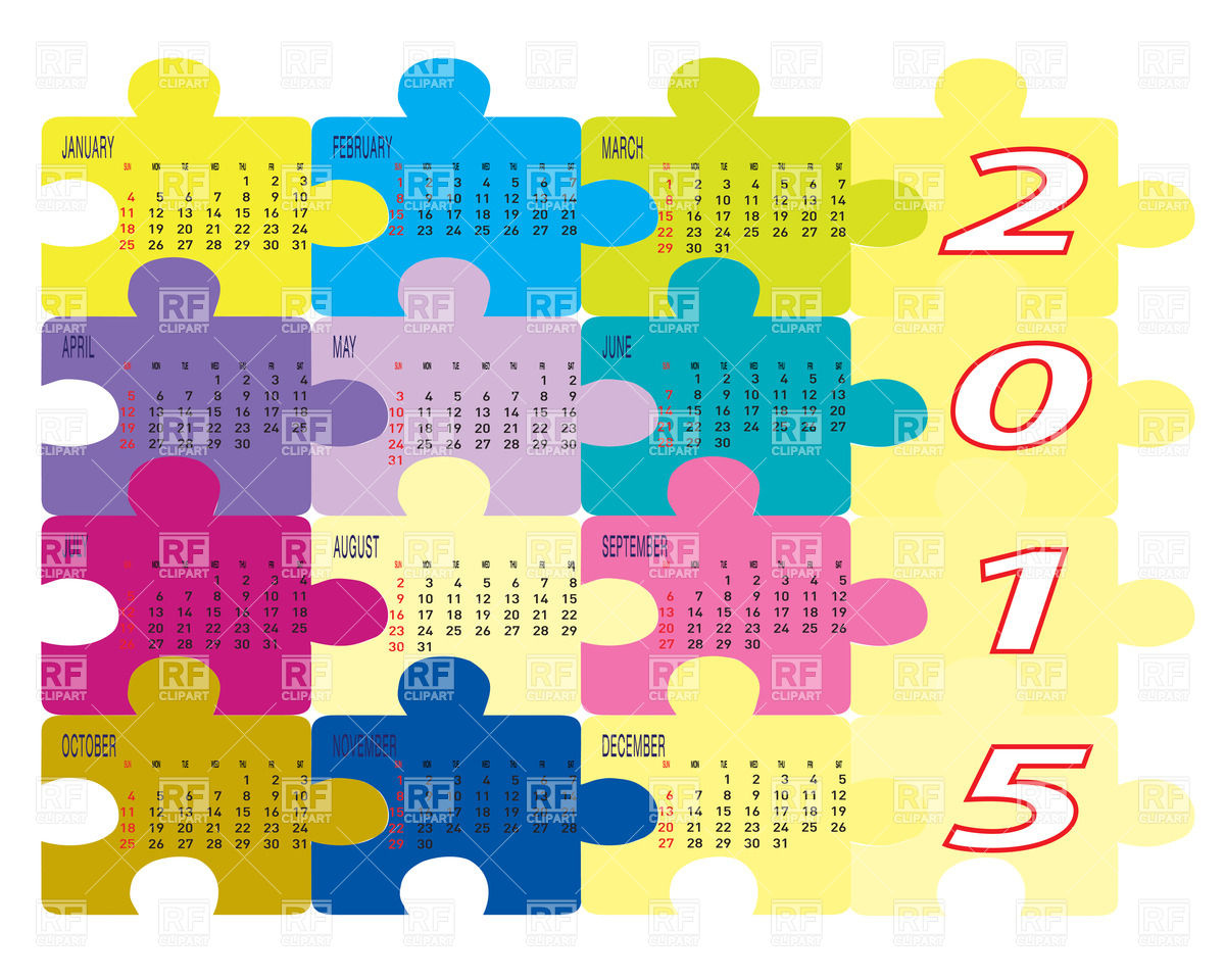 Colorful Jigsaw Puzzle Calendar   Year 2015 37468 Calendars Layouts