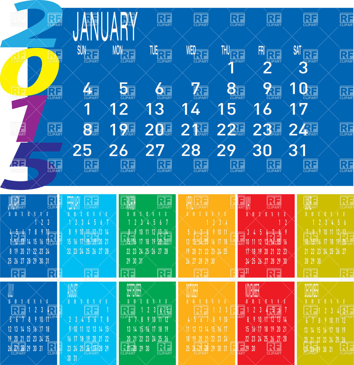 Colorful Year Calendar 2015   January Calendars Layouts Download