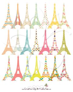 Colourful  Eiffel Tower  Paris  Clipart Clip Art Set From Creative    
