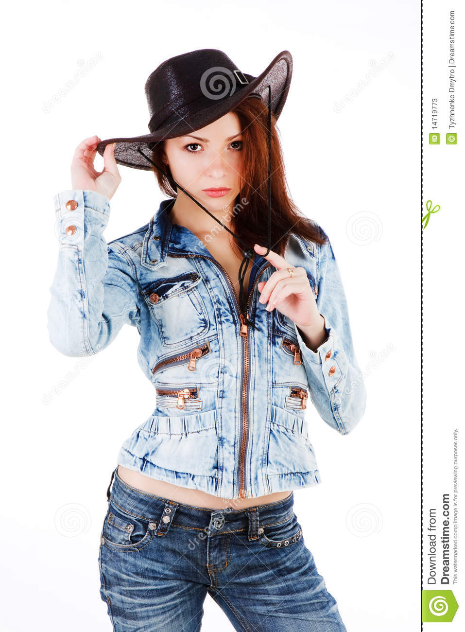Cowgirl In Denim Jacket Stock Photos   Image  14719773