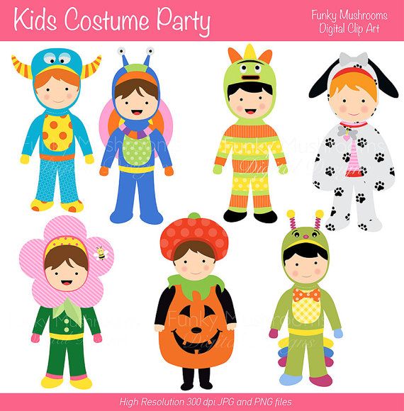 Digital Clipart Kids Costume Party For By Funkymushrooms On Etsy  2