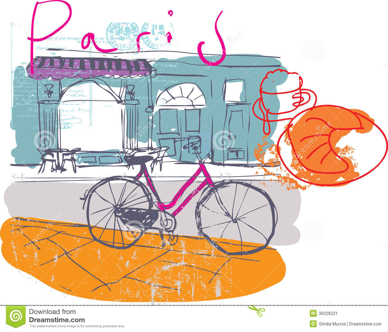 Hand Drawn Illustration Of A Street Cafe In A Parisian Street