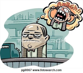 Illustration   Frustrated Store Clerk  Fotosearch   Search Eps Clipart