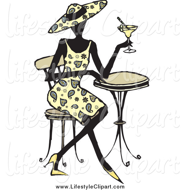 Lifestyle Clipart Of A Fashionable Lady Seated At A Cafe Table And