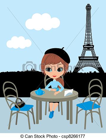 Of Pretty Girl In The Parisian Cafe Csp8266177   Search Clipart
