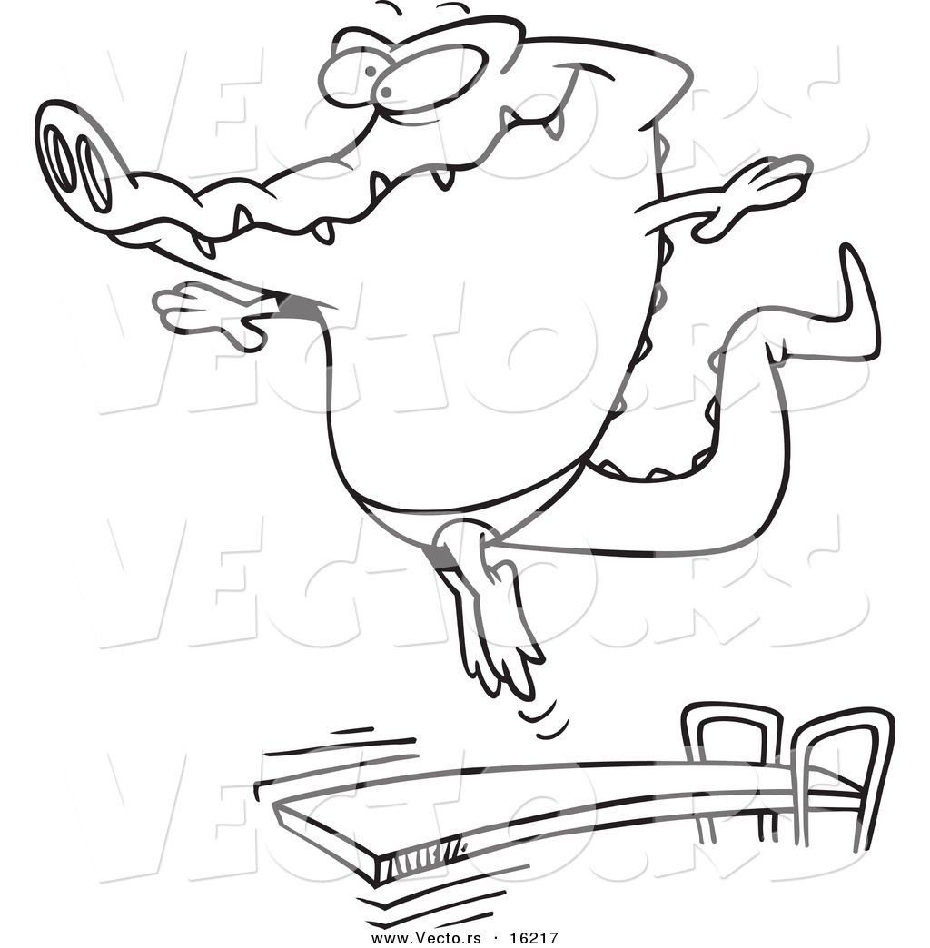 Off A Diving Board   Outlined Coloring Page Drawing By Ron Leishman