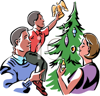 Royalty Free Clip Art Image  Family Trimming Their Christmas Tree