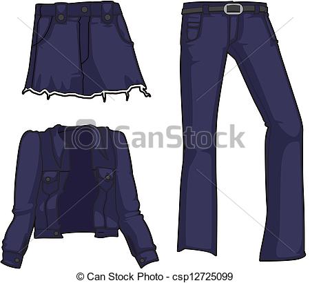 Stock Illustration Of Denim Fashion In Navy   Denim Jacket Skirt And