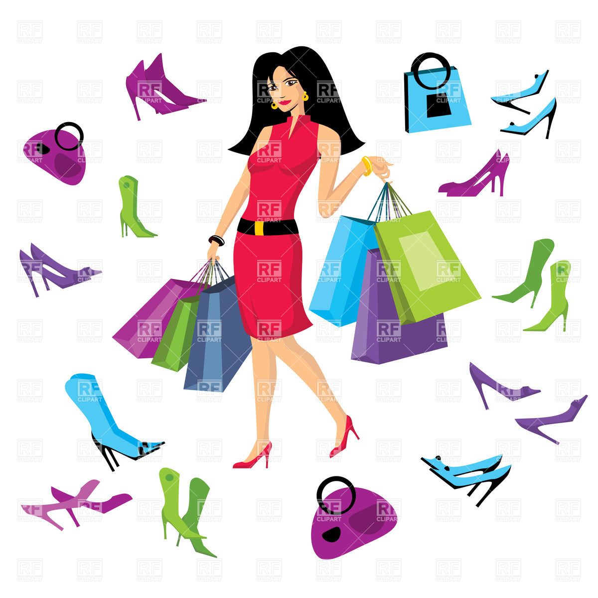 Woman In Footware Store With Shopping Bags Download Royalty Clipart
