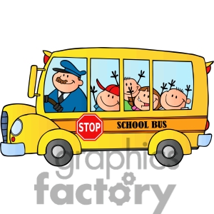 5046 Clipart Illustration Of School Bus With Happy Children Clipart